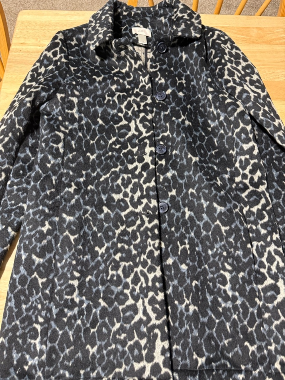 LOFT Womens Leopard Print Coat Medium Button Front Jacket Animal Print